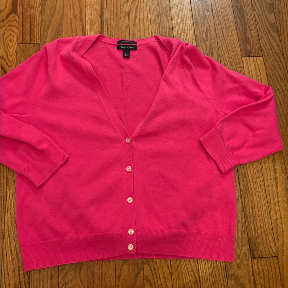 Lands' End Women's Vibrant Pink Supima Cotton Cardigan